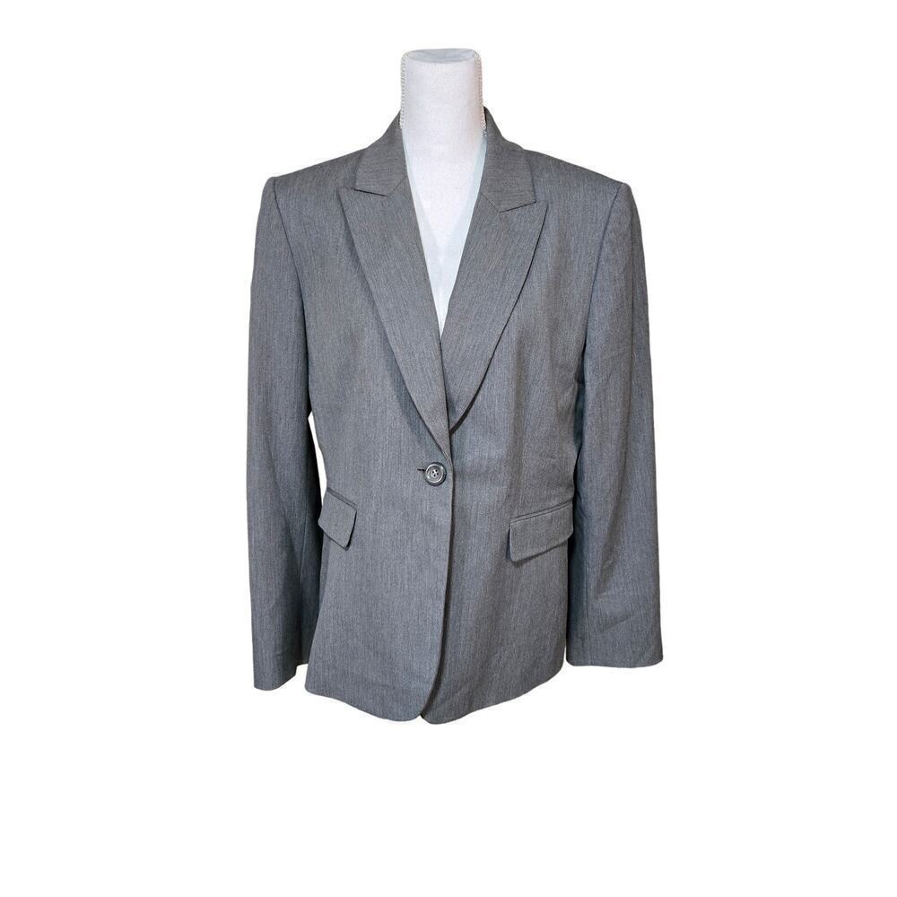 Tahari Gray Blazer Women Size 16 Preppy Career Academia Neutral Minimalist
